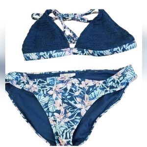 SO Tropical Floral Bikini Set in Navy and Peach